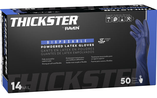 Thickster® Powdered Exam Grade Latex Disposable Gloves - 14 Mil - 50/BX - 10 BX/CASE