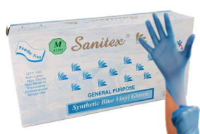 Blue Vinyl Industrial Grade Powder Free Gloves - 4 mil 9.5" Length - 100/BX - 10 BX/CASE