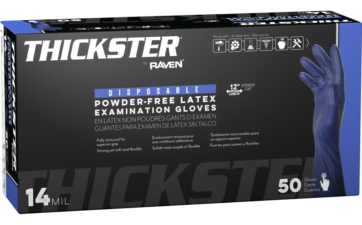 Thickster® Powder-Free Exam Grade Latex Disposable Gloves - 14 Mil - 50/BX - 10 BX/CASE