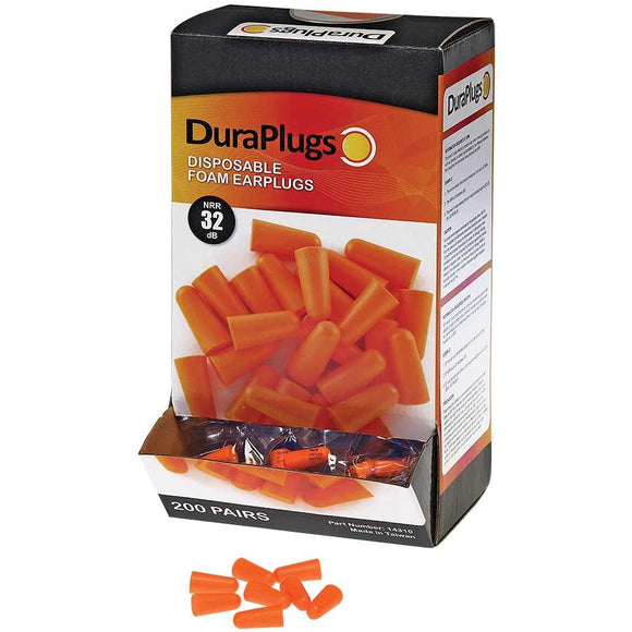 Ear Plugs Durawear Orange Uncorded NRR 32 - 200/Box (Product # 14310)