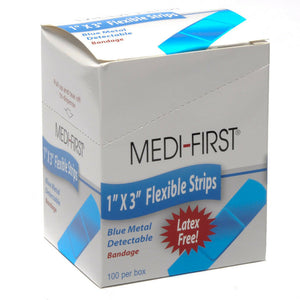 1"x 3" Woven Metal Detect BLUE Bandage - 100 per Box (Product # 68033)
