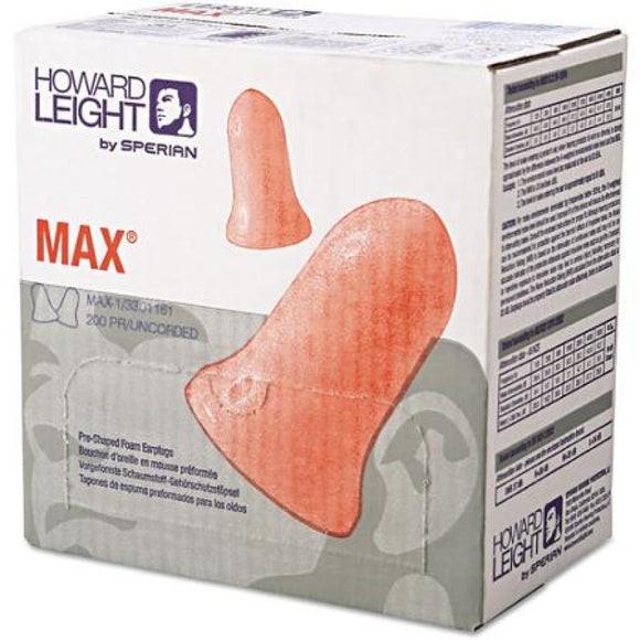 Leight/Max® Bell Shaped Polyurethane Foam Disposable Uncorded Earplugs NRR: 33 dB (Product # Max-1)